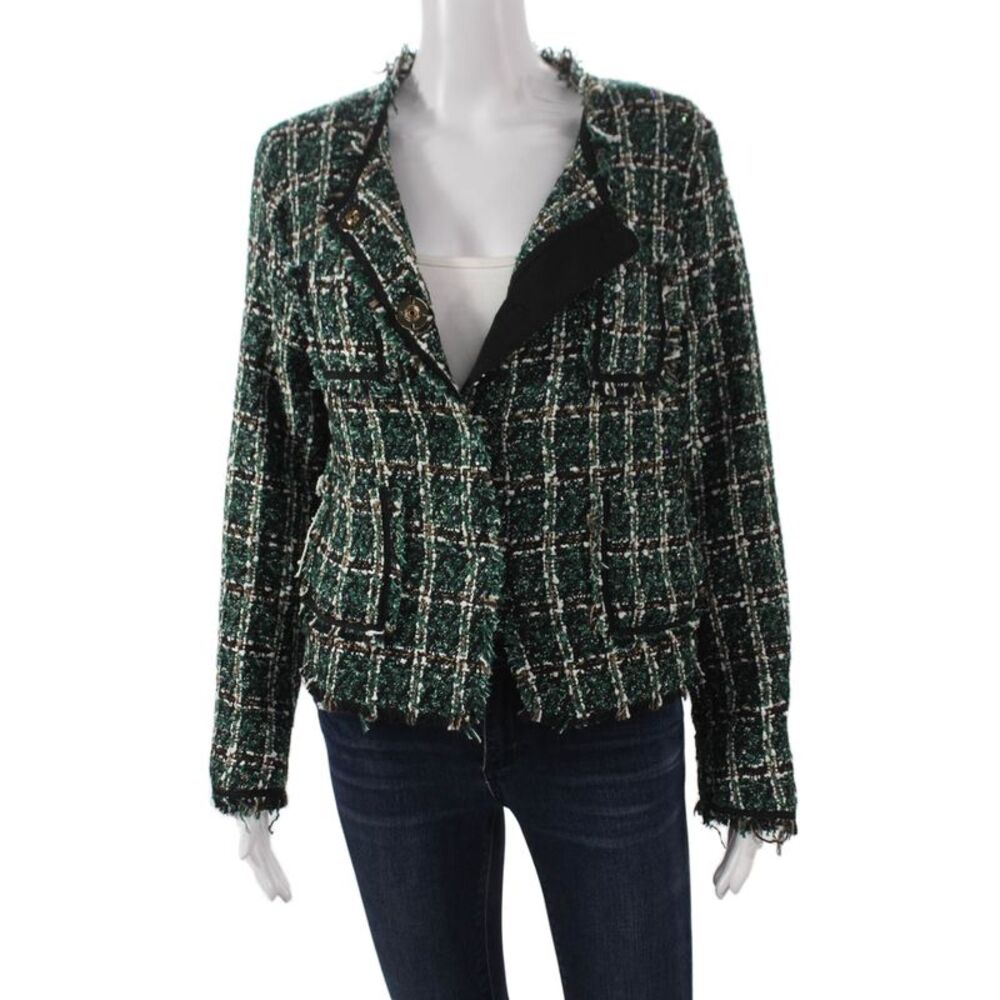 We're All Pretty Girls Women Blazer Green Plaid Button Long Sleeve Size L
